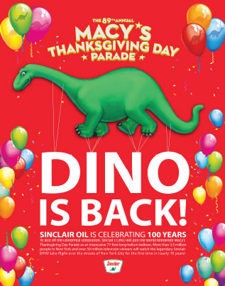 Macy's Thanksgiving Day Parade flier announcing that Dino is back