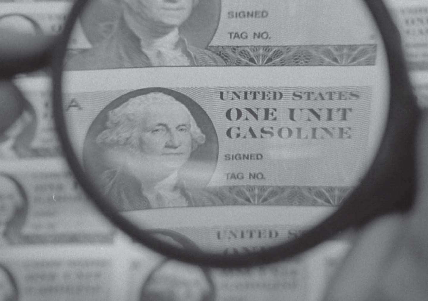 US war rationing stamp through a magnifying glass