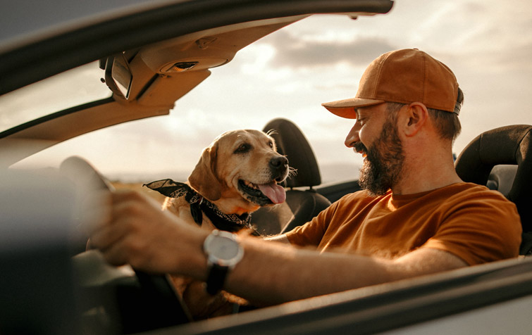 Man in car with dog