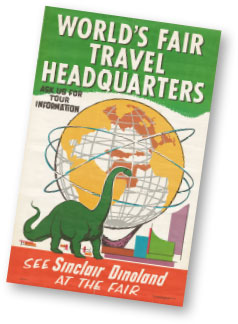 Worlds fair map with Dino on the front