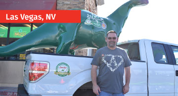 Person posing with Dino in Las Vegas, NV