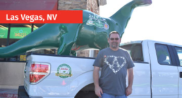 Person posing with DINO in Las Vegas, NV