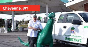 Person posing with DINO in Cheyenne, WY