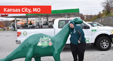 Person posing with DINO in Kansas City, MO