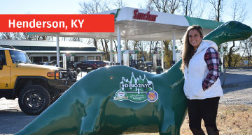 Person posing with DINO in Henderson, KY